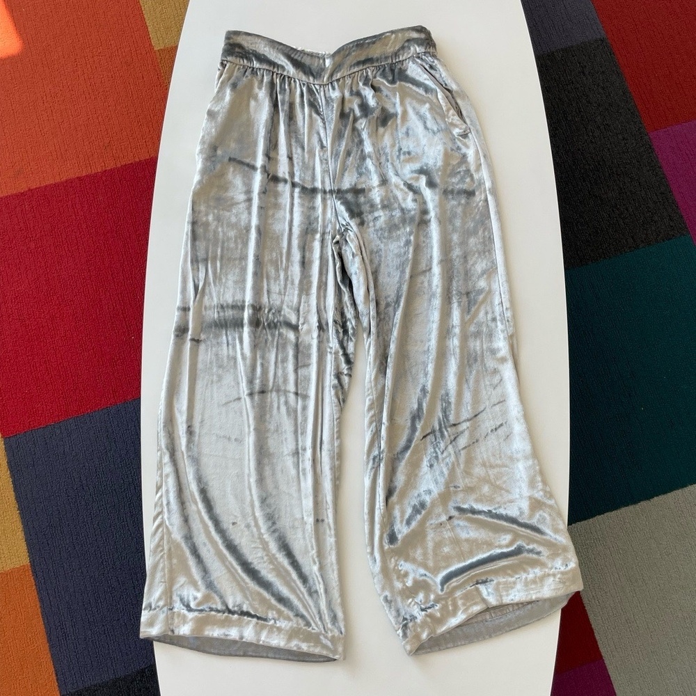 Maeve Anthropologie Womens Medium Silver Velvet Wide Leg Trouser Glam Boho